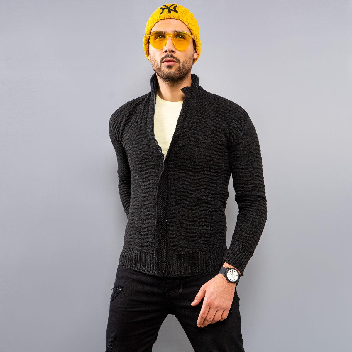 سوئیشرت بافت مشکی مردانه مدل Jenly