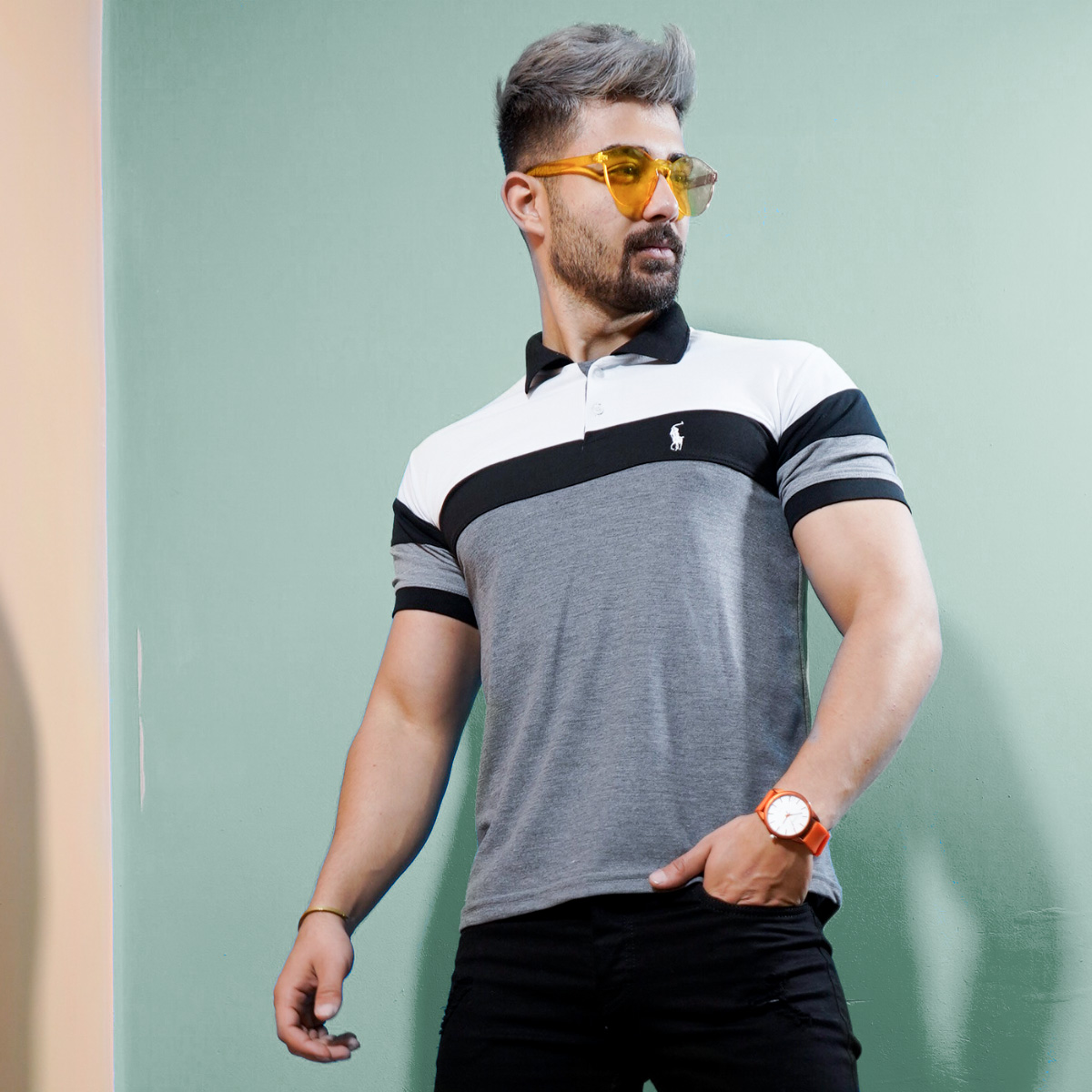 تیشرت مردانه رنگ طوسی سفید مدل chian