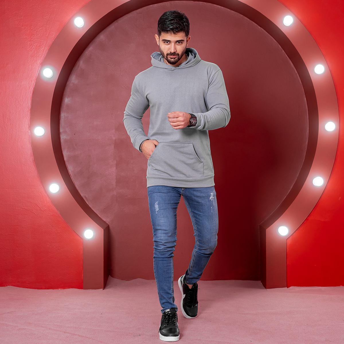 هودی مردانه طوسی مدل Ramtin