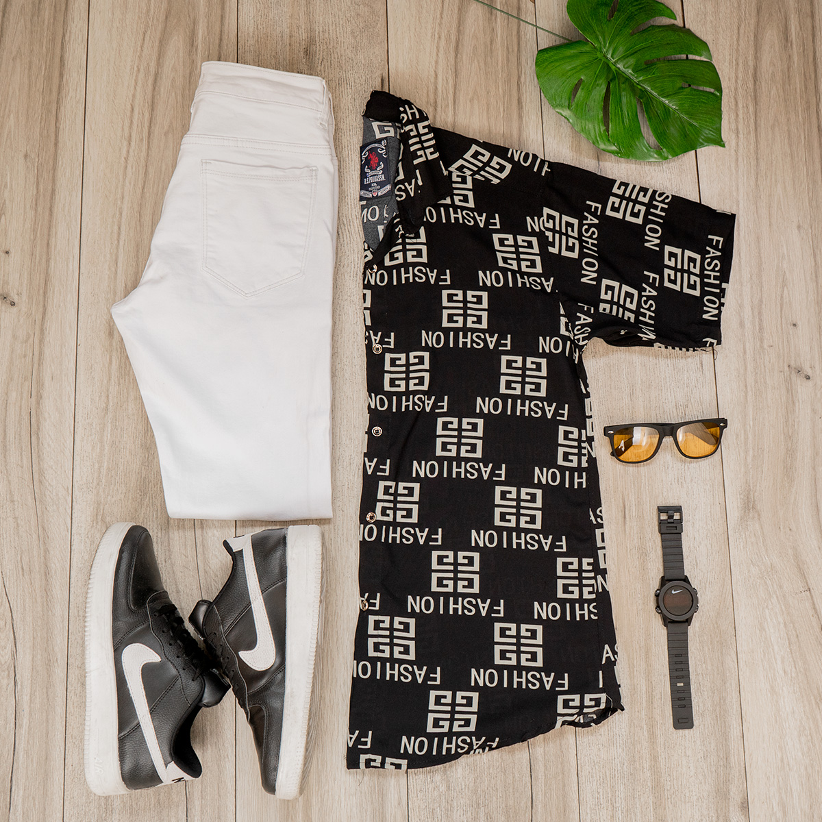 پیراهن هاوایی مشکی مردانه مدل F 402