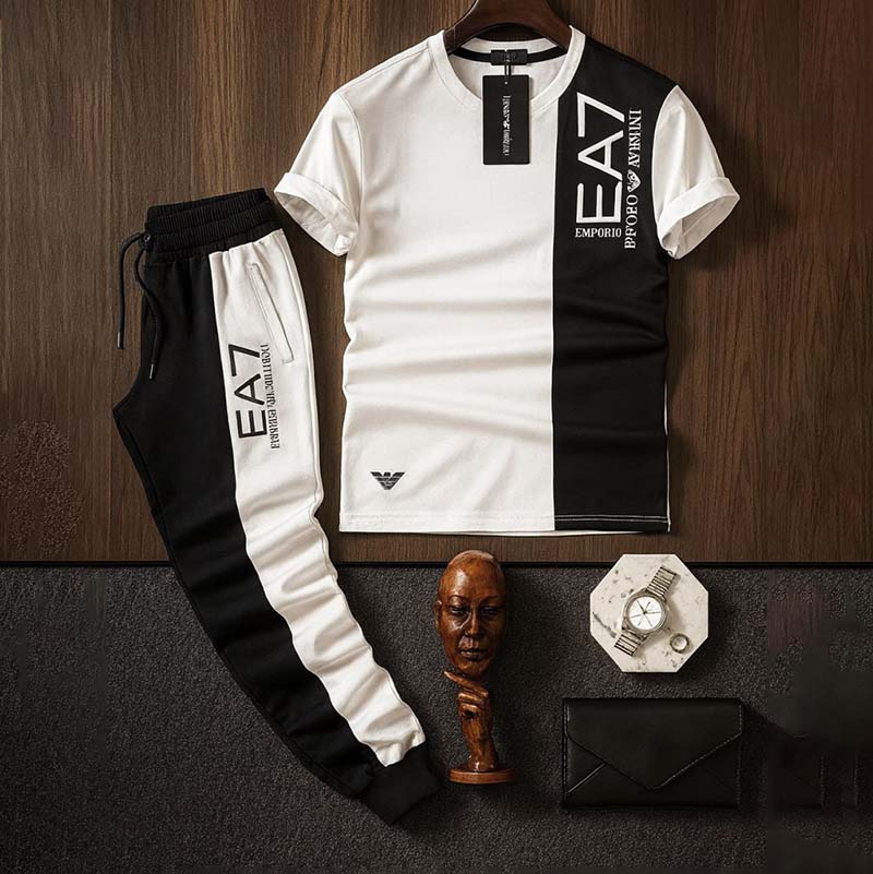 ست تیشرت شلوار EA7 سفید مشکی مدلWE82