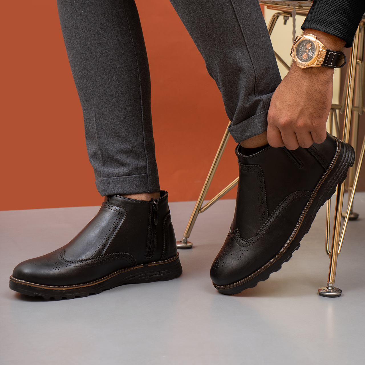 نیم بوت مردانه مشکی مدل Behbod