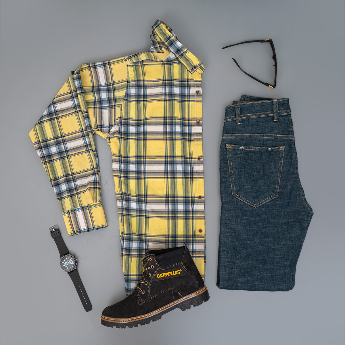 پیراهن مردانه چهارخونه لیمویی مدل Damin