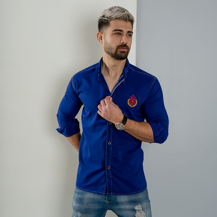 پیراهن مردانه آبی کاربنی مدل Gabi