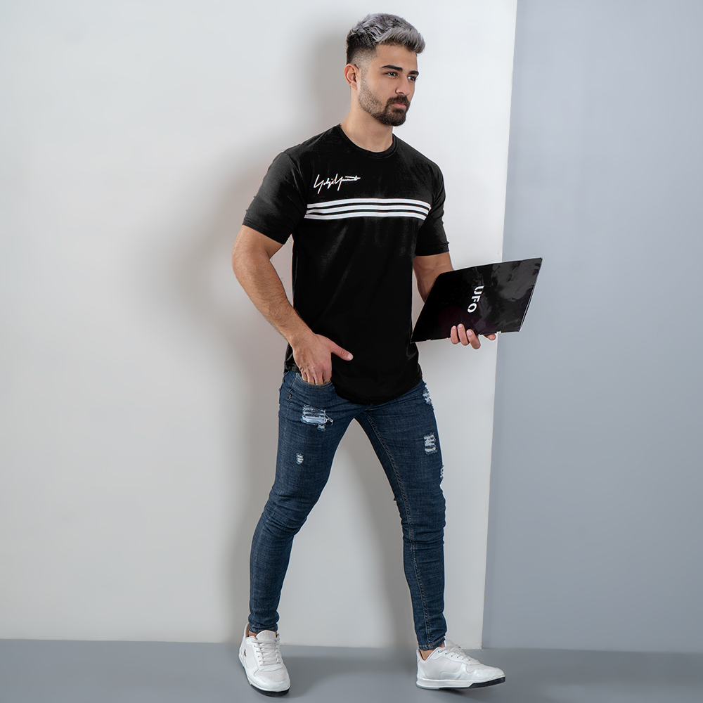 تیشرت مردانه سه خط مشکی مدل DENVER