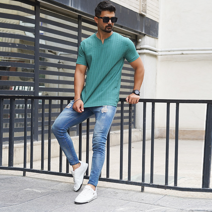 تیشرت مردانه سبز آستین کوتاه مدل Bardia