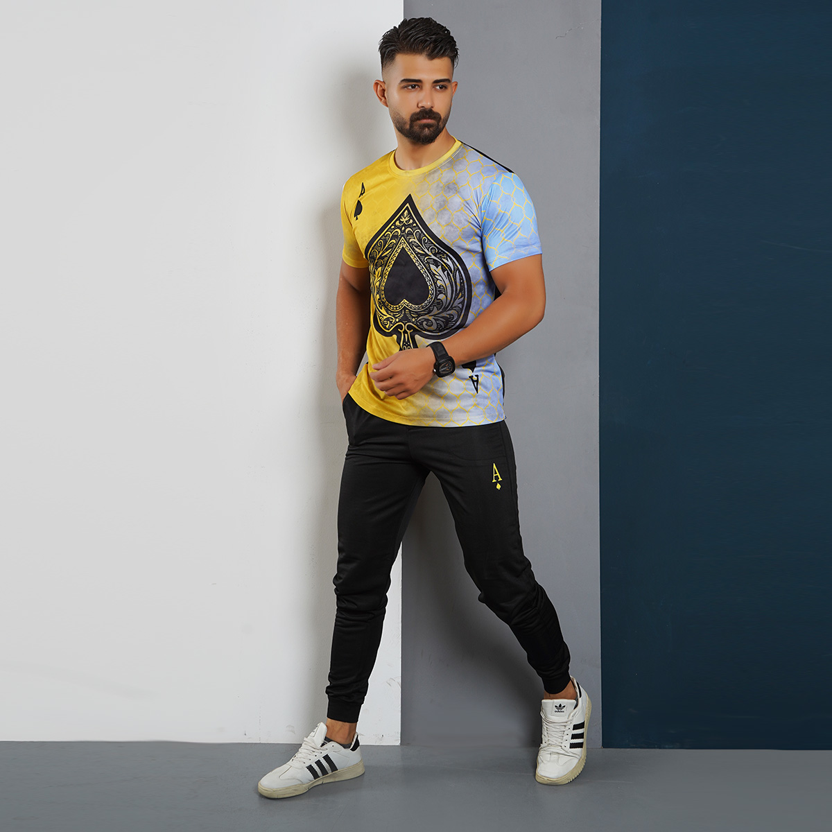 ست تیشرت شلوار زرد مردانه مدل A-pik