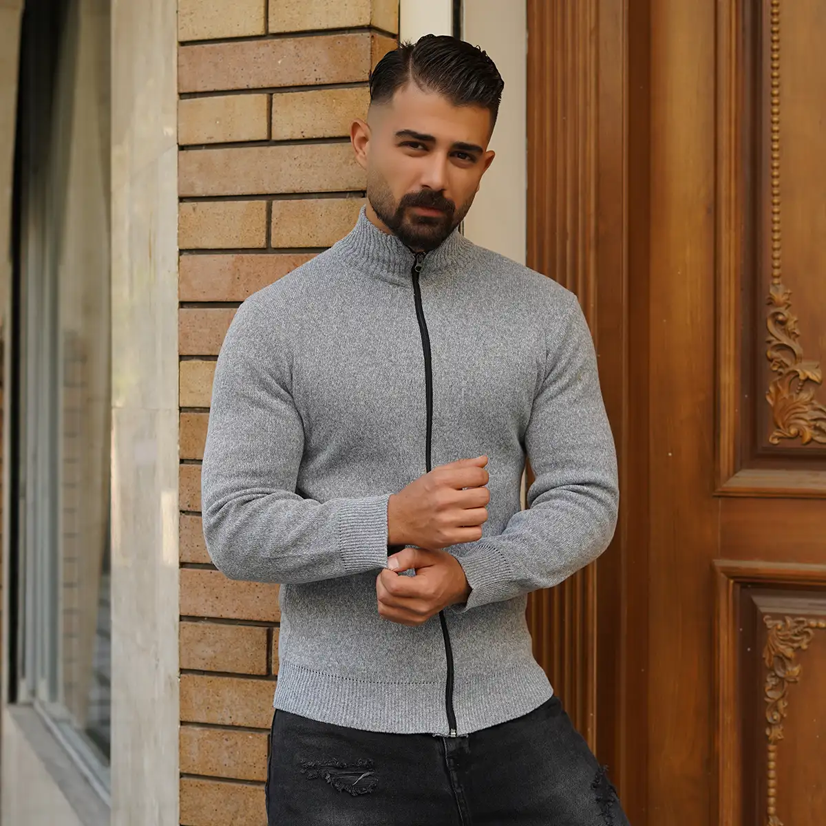 سوییشرت مردانه طوسی مدل Meysam