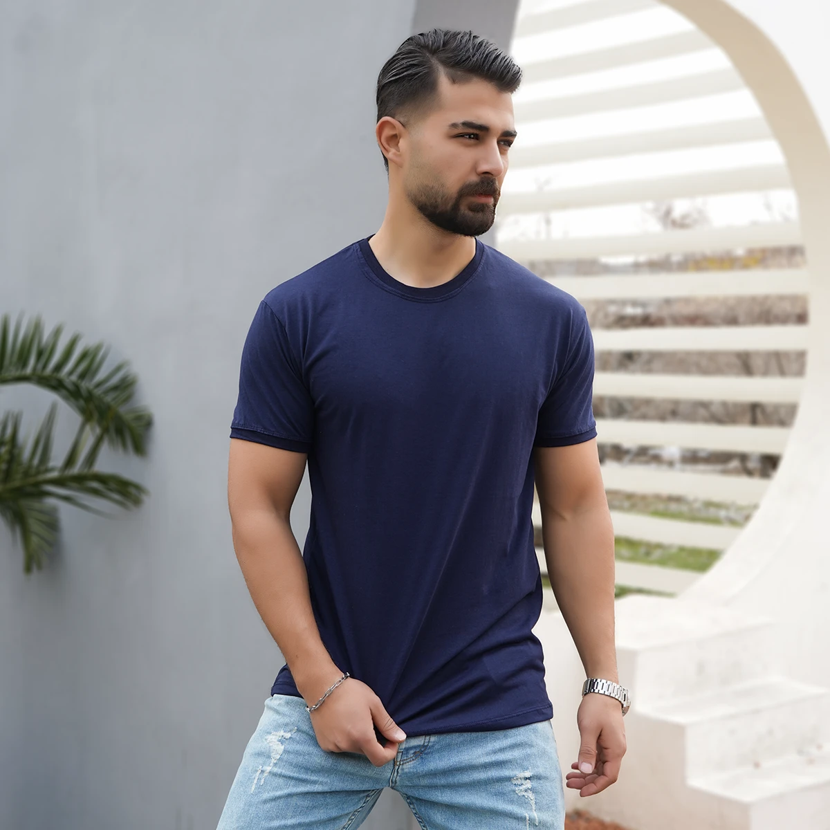 تیشرت ساده سرمه ای مردانه مدل Edvan