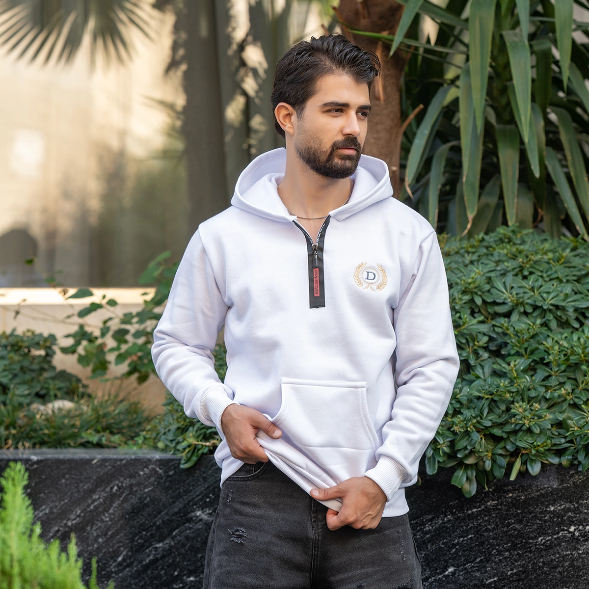 هودی مردانه طرح D سفید مدل Parham