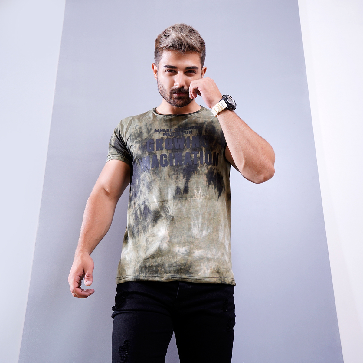 تیشرت مردانه ابر و بادی سبز مدل windy