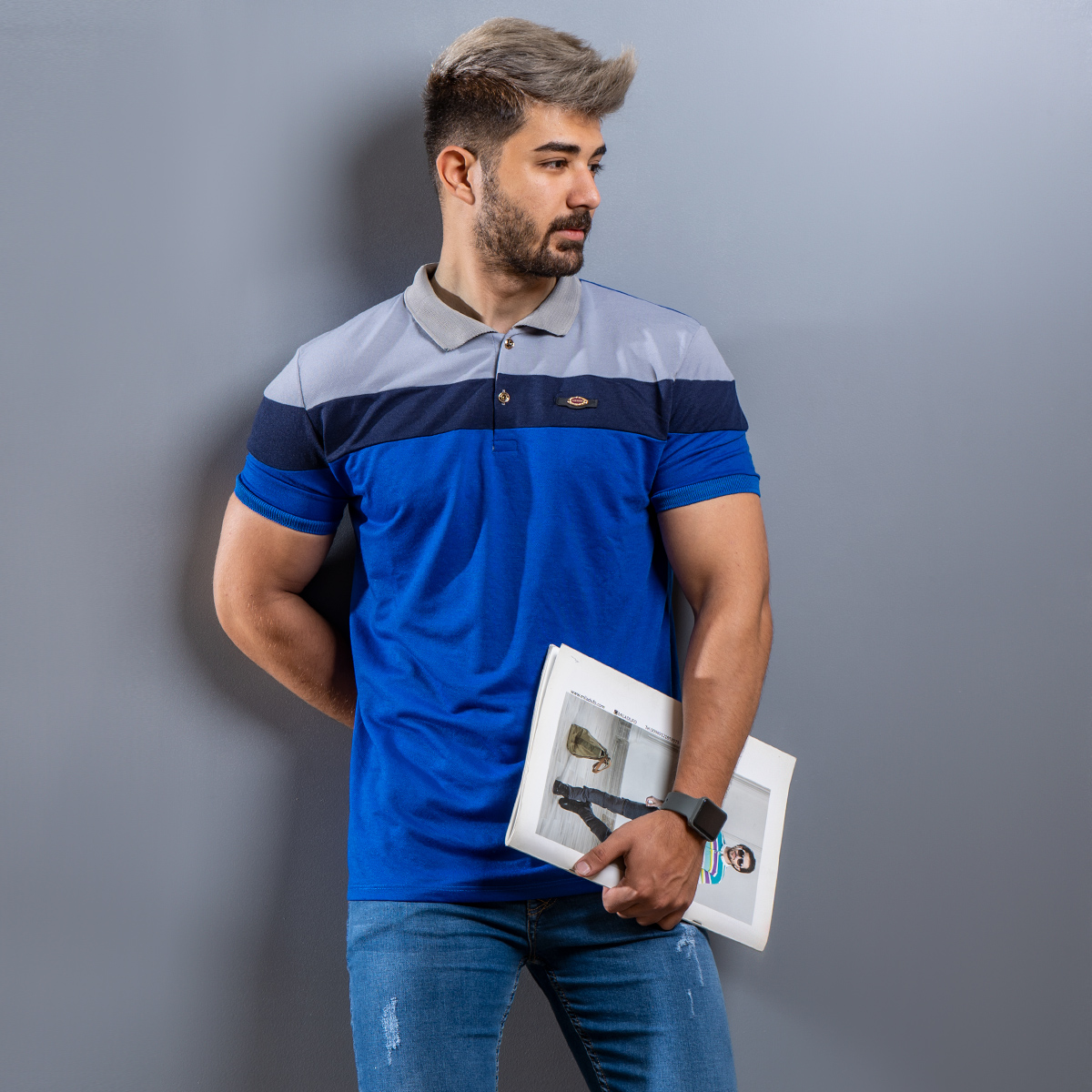 تیشرت Fashion مردانه طوسی آبی کاربنی مدل Garland